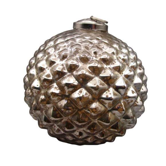 Vintage Diamond Point Pinecone Kugel Style Ornament Mercury Glass Metal Cap GUC - Picture 4 of 8